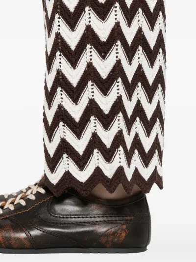 Maje Cotton Zigzag Crochet Trousers In Brown
