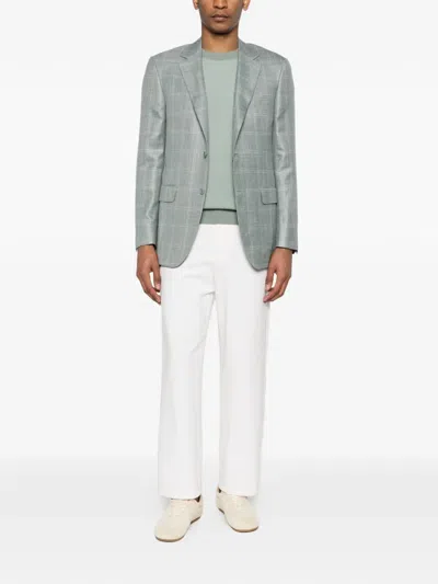 Canali Check Button Blazer In Gray