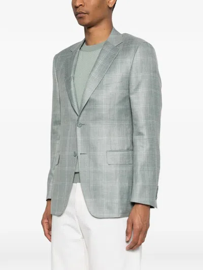 Canali Check Button Blazer In Gray