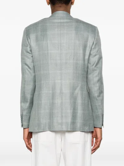 Canali Check Button Blazer In Gray