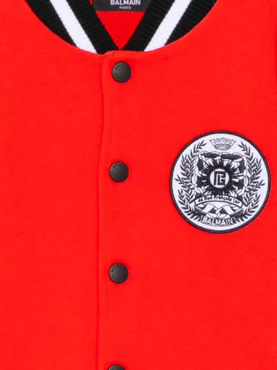 Balmain Logo-patched Two-tone Jacket In Red