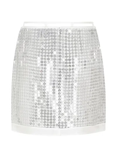 Isabelle Blanche Silver Mini Sequins Zippered Polyester Mini Skirt In Metallic