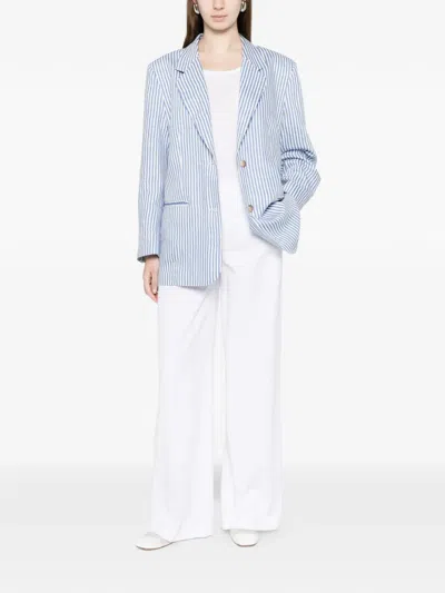 White Sand Linen Blend Single-breasted Jacket In Multi