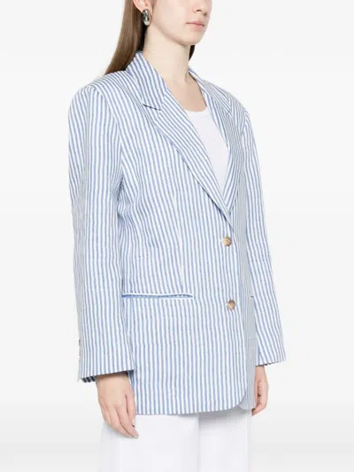 White Sand Linen Blend Single-breasted Jacket In Multi