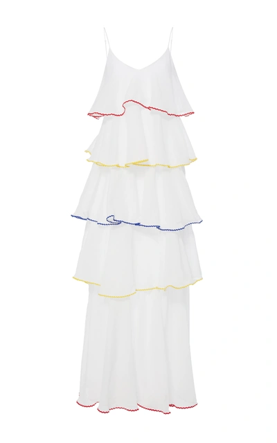 Shop Lisa Marie Fernandez Tiered Flounce Dress With Multicolored Trim