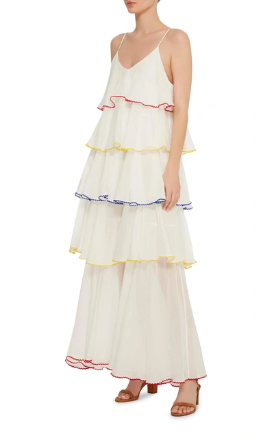 Shop Lisa Marie Fernandez Tiered Flounce Dress With Multicolored Trim