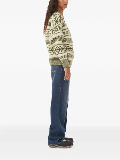 Ganni Lambswool Pullover In Green