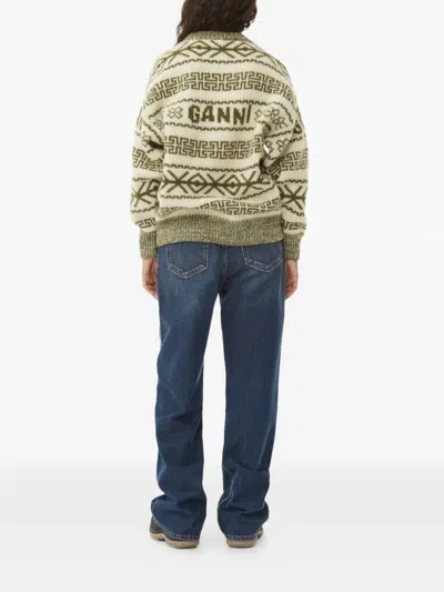 Ganni Lambswool Pullover In Green