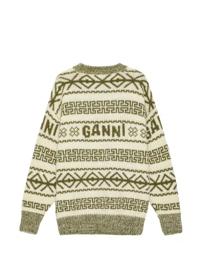 Ganni Lambswool Pullover In Green