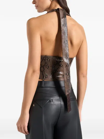 Manière De Voir Sloane Python-print Halterneck Corset Top In Brown