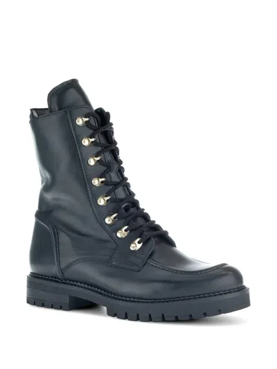 Gabor Leather Combat Boot In Black