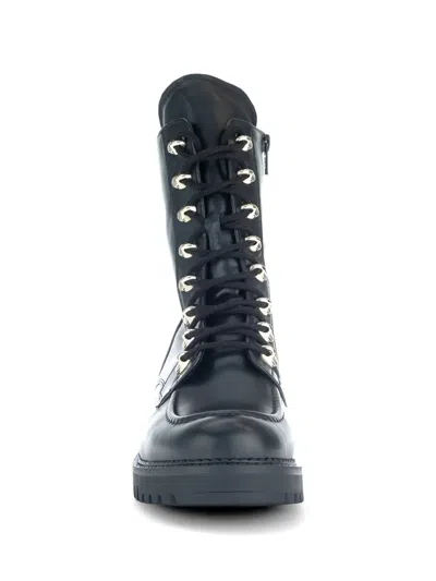 Gabor Leather Combat Boot In Black