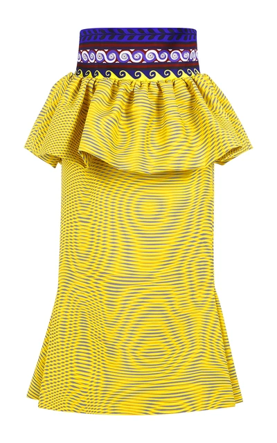 Mary Katrantzou Leto Silk Peplum Midi Skirt In Yellow Multi