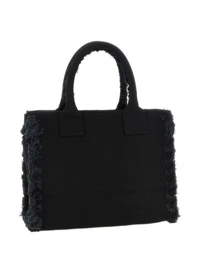 Pinko Frayed Lettering Medium Tote Bag In Black