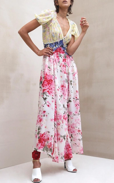Shop Attico Natalia Mix Georgette Flower Printed Dress