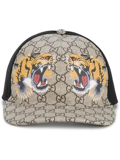 Gucci Tiger Logo Print Baseball Cap - Brown