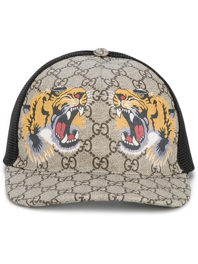 Gucci Tiger Logo Print Baseball Cap - Brown In Beige | ModeSens