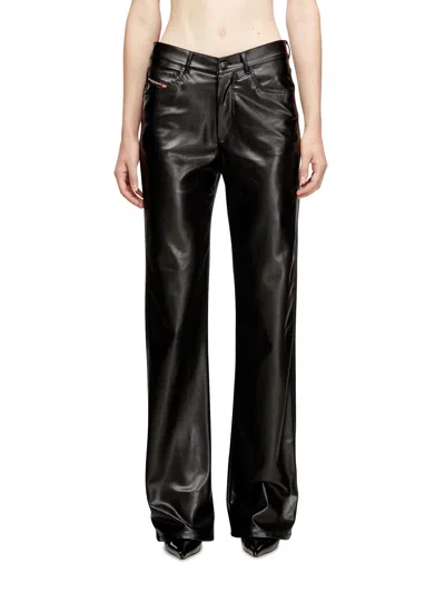 Diesel Faux Leather Wide Leg Trousers Belt Loops In Black