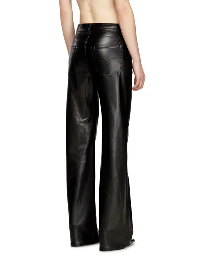 Diesel Faux Leather Wide Leg Trousers Belt Loops In Black