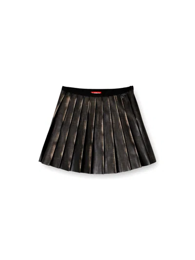 Diesel Short Pleated Skirt With Distressed Effect In Animal Print