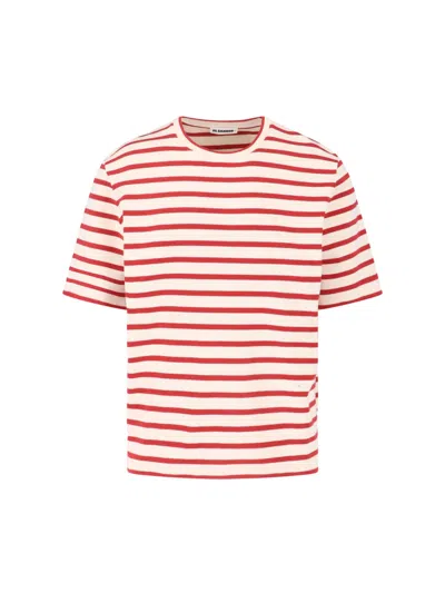 Jil Sander Striped-pattern Logo-patch T-shirt In Multi