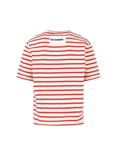 Jil Sander Striped-pattern Logo-patch T-shirt In Multi