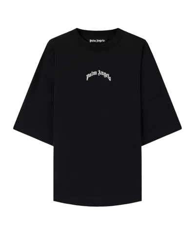 Palm Angels Back Curved Logo Oversized Short Sleeves T-shirt In Black