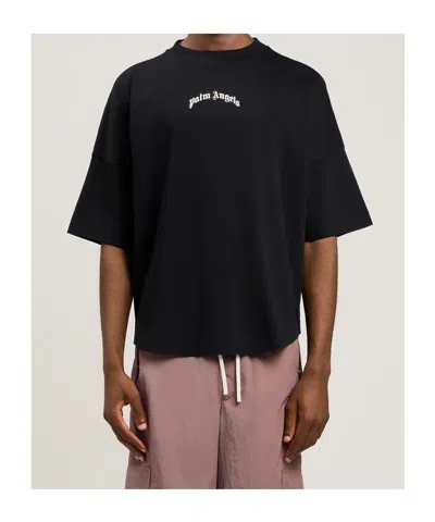 Palm Angels Back Curved Logo Oversized Short Sleeves T-shirt In Black