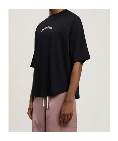 Palm Angels Back Curved Logo Oversized Short Sleeves T-shirt In Black
