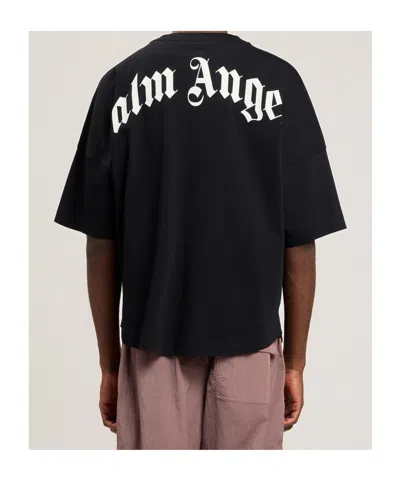 Palm Angels Back Curved Logo Oversized Short Sleeves T-shirt In Black