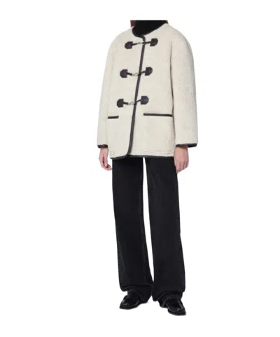 Dunst Collarless Buckled Shearling Jacket Cream In White