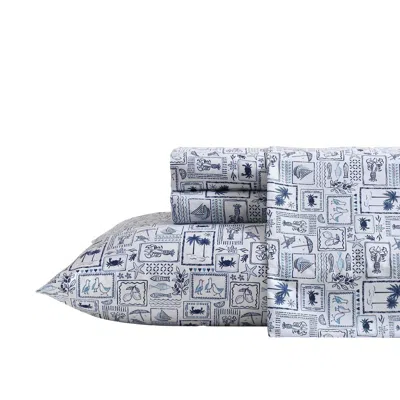 Nautica Beach Collage Cooling Microfiber Sheet Set In Blue