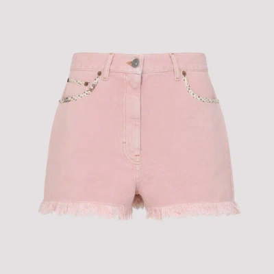 Valentino Knee Length Shorts Frayed Hem Floral Pockets Belt Loops In Pink