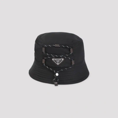 Prada Triangle Logo Drawstring Bucket Hat In Metallic
