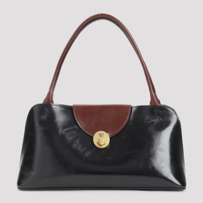 Versace Vivian Medium Two-tone Textured-leather Shoulder Bag In Black