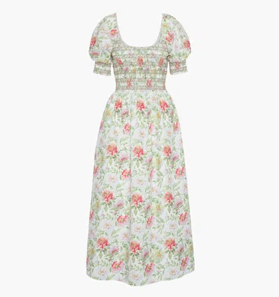 Hill House Home The Madeline Floral Smocked Puff Sleeve Cotton Maxi Dress In Multi