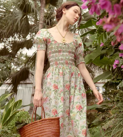 Hill House Home The Madeline Floral Smocked Puff Sleeve Cotton Maxi Dress In Multi