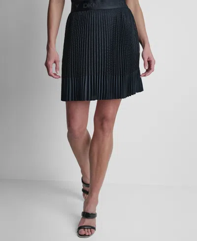 Dkny Pleated Mix Media Mini Skirt In Black