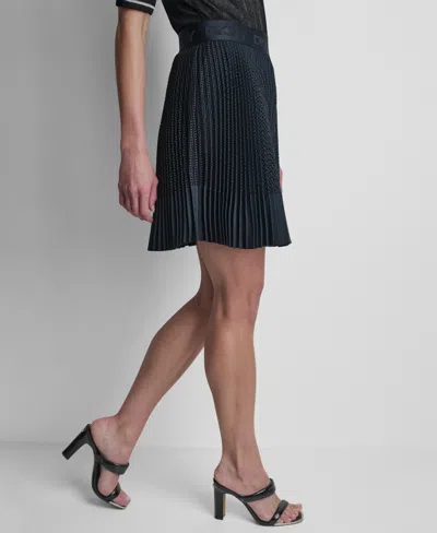Dkny Pleated Mix Media Mini Skirt In Black