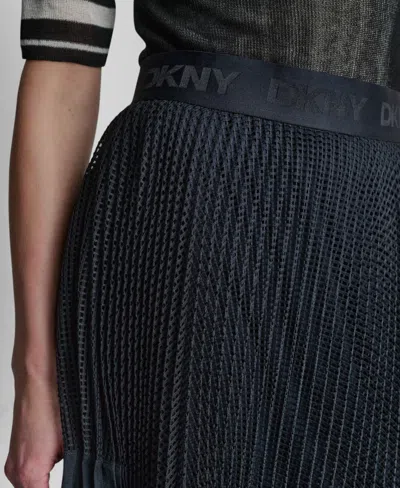 Dkny Pleated Mix Media Mini Skirt In Black