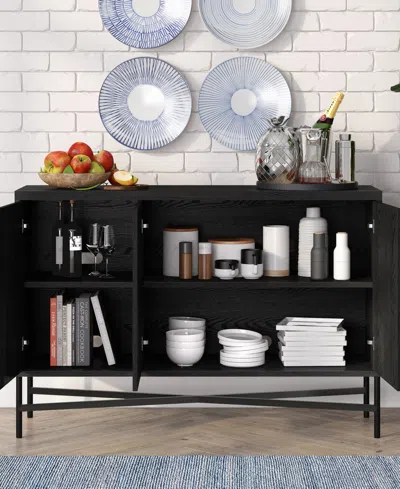 Hudson & Canal Brighton 48" Wide Rectangular Fluted Buffet Table In Black