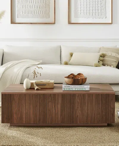 Hudson & Canal Reyes 48" Wide Rectangular Fluted Coffee Table In Brown