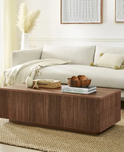 Hudson & Canal Reyes 48" Wide Rectangular Fluted Coffee Table In Brown