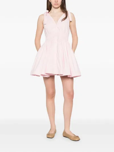 Maje Womens Pink Flared Smocked-waist Cotton Mini Dress
