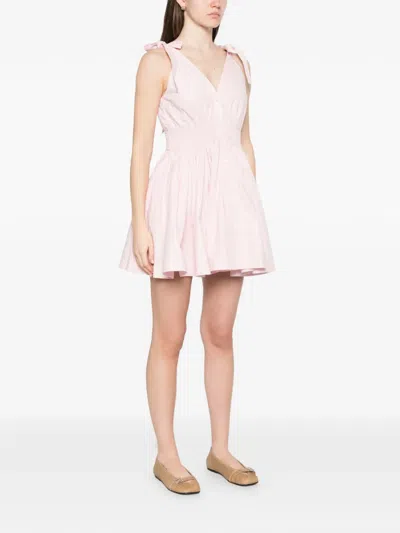 Maje Womens Pink Flared Smocked-waist Cotton Mini Dress