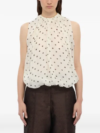 Msgm Polka Dot Sleeveless Blouse In Neutral