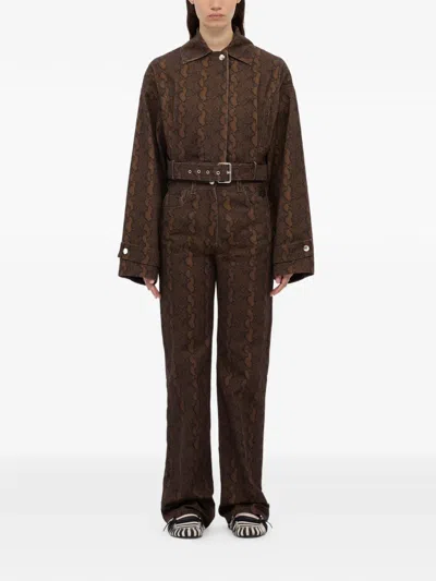 Msgm Belted Patterned Coat In Brown