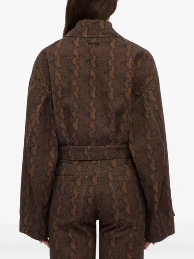 Msgm Belted Patterned Coat In Brown