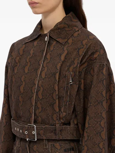 Msgm Belted Patterned Coat In Brown