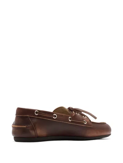 Miu Miu Burnt Brown Moccasin In Vintage Effect Leather In Brown